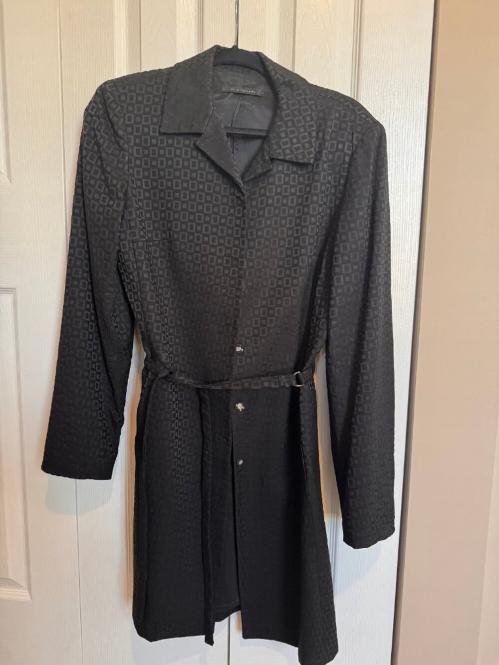 Elie Tahari Black Geometric Jacquard Long Jacket Coat Size 10